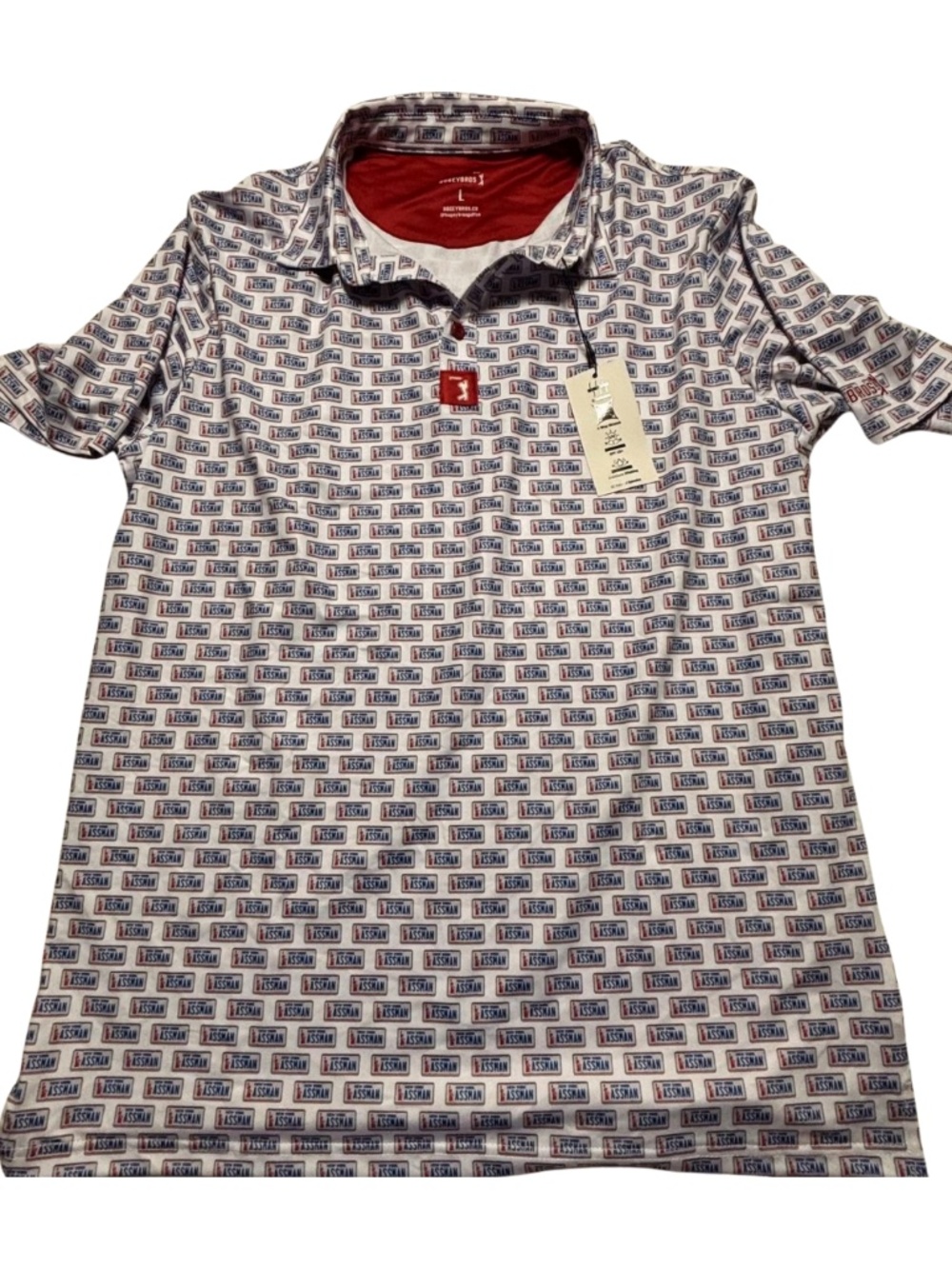 Bogey Bros Golf Polo Shirt L White Red Blue Graphic Print Moisture Wicking